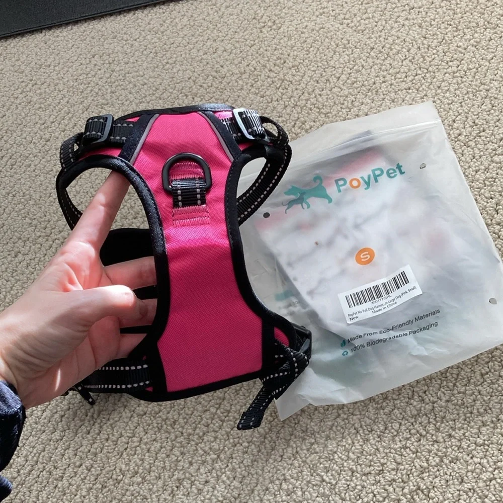 NEW PoyPet Dog Harness Pink Black Size Small Safety with Handle Clip Closure NIB
